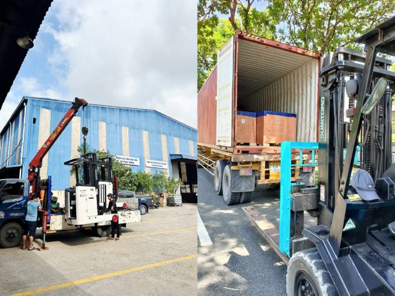 Dịch vụ cho thuê xe nâng điện, xe nâng dầu từ 3 tấn đến 10 tấn phục vụ đóng rút container